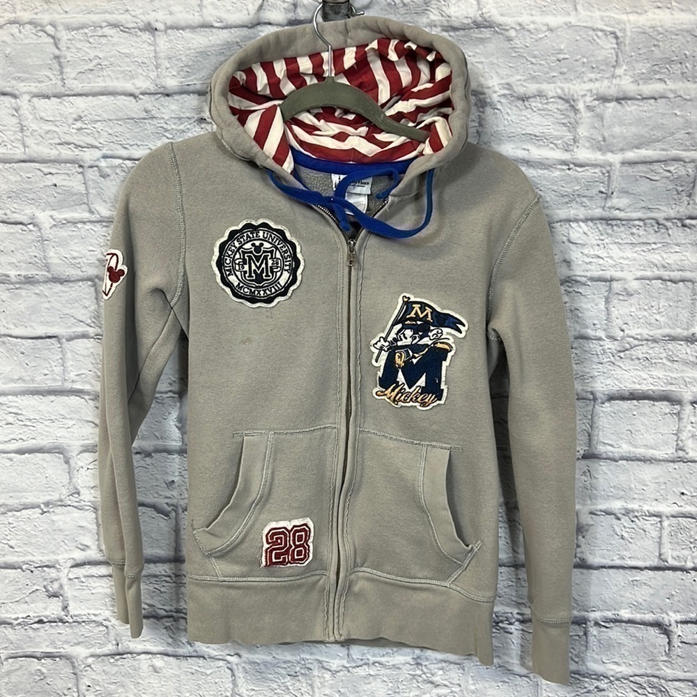 Disney Parks Women's  Grey Retro Mickey Mouse University Zip Up Hoodie medium